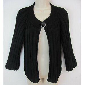 Laura Ashley Cardigan Sweater Size Petite Medium Daisy Fields Black Wide Ribbed